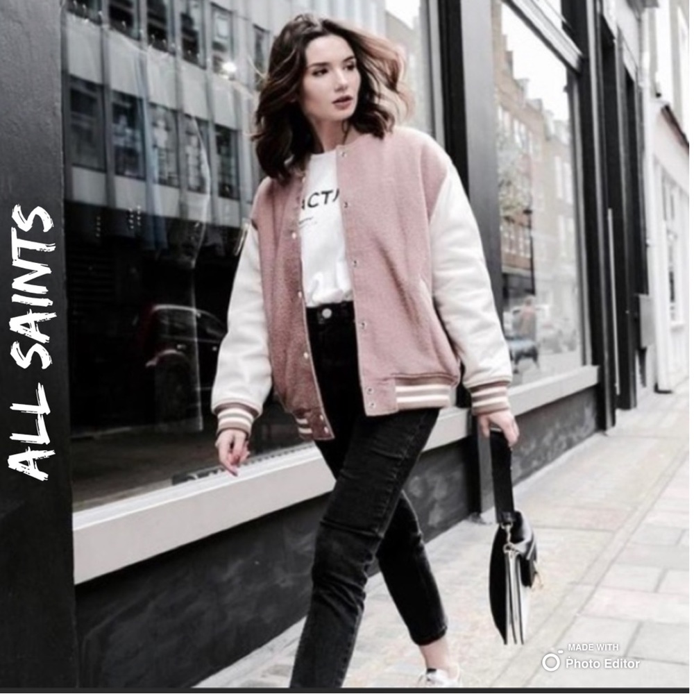 AllSaints Base Bomber Jacket in Smoke Orange/Oyster *BNWT Box Included*